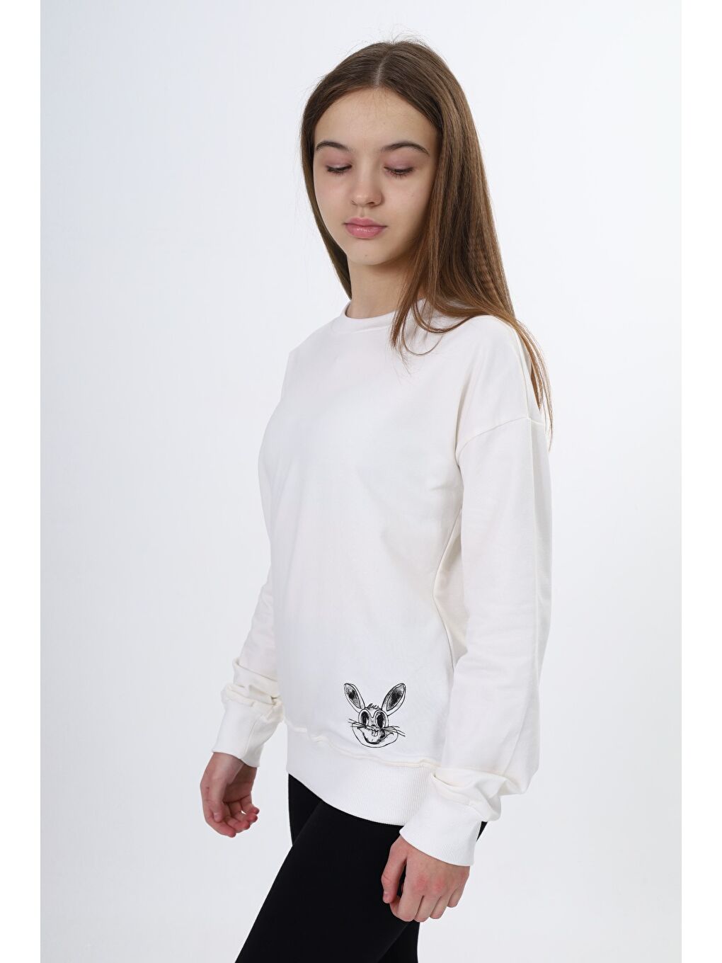 Ekru Kız Çocuk Baskılı Sweatshirt-5