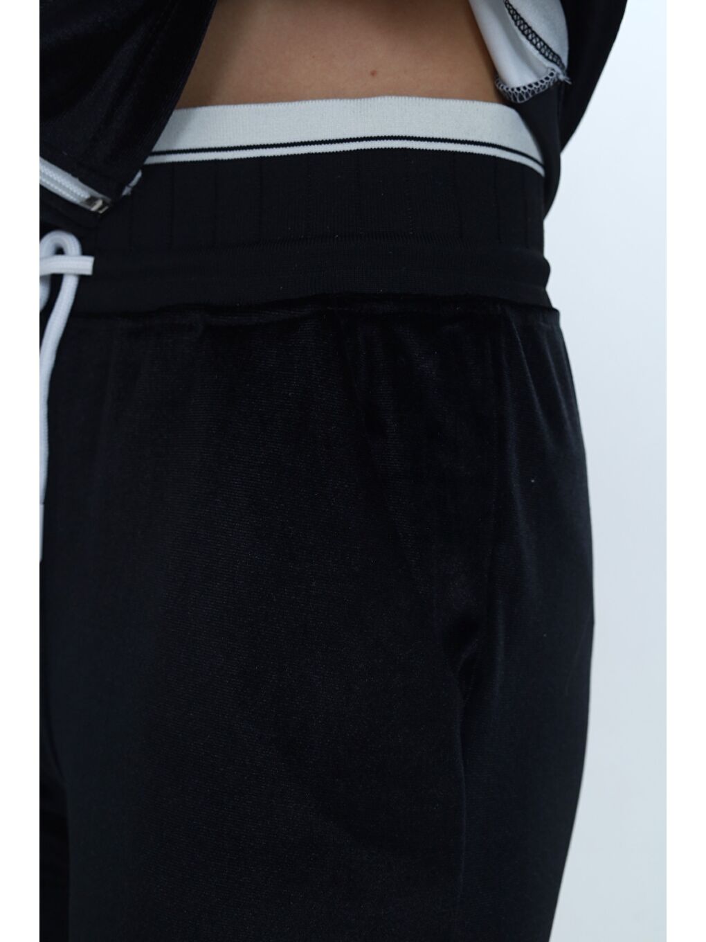 Siyah Kız Çocuk 2'li Takım Fermuarlı Cepli Sweatshirt & Beli Lastikli Bol Paça Cepli Eşofman Alt-6