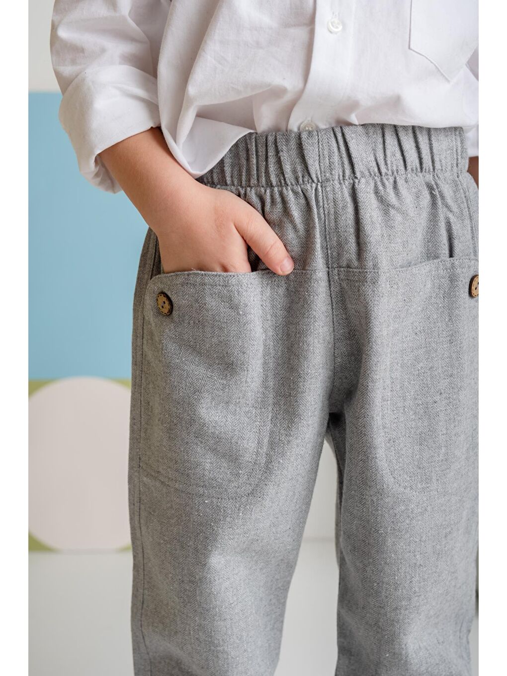 Erkek Çocuk Cepli Dokuma Pantolon - Gri-2