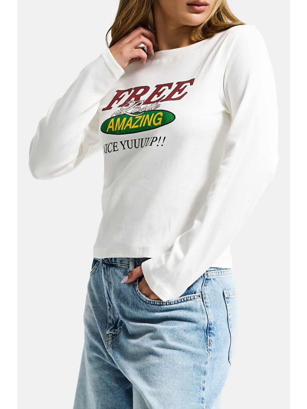 Kadın Beyaz w5 Free Amazing Baskılı Tasarım Sweatshirt-5