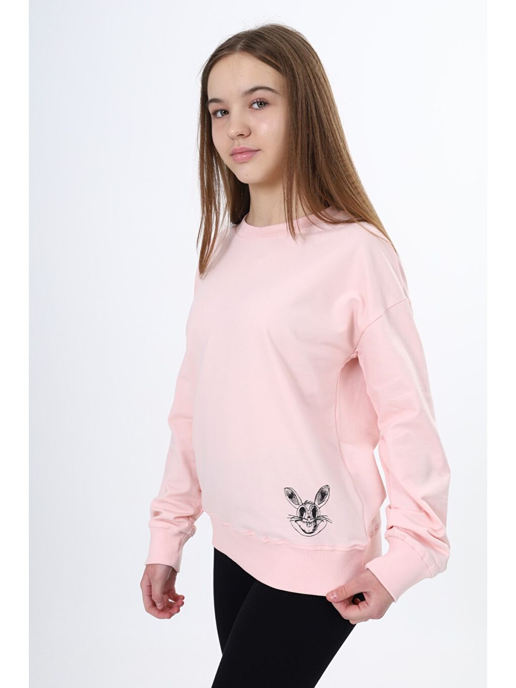 Pembe Kız Çocuk Baskılı Sweatshirt-3