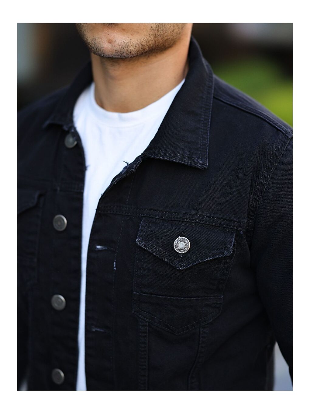 Siyah Erkek A Kalite Slim Fit Denim Jean Ceket-4