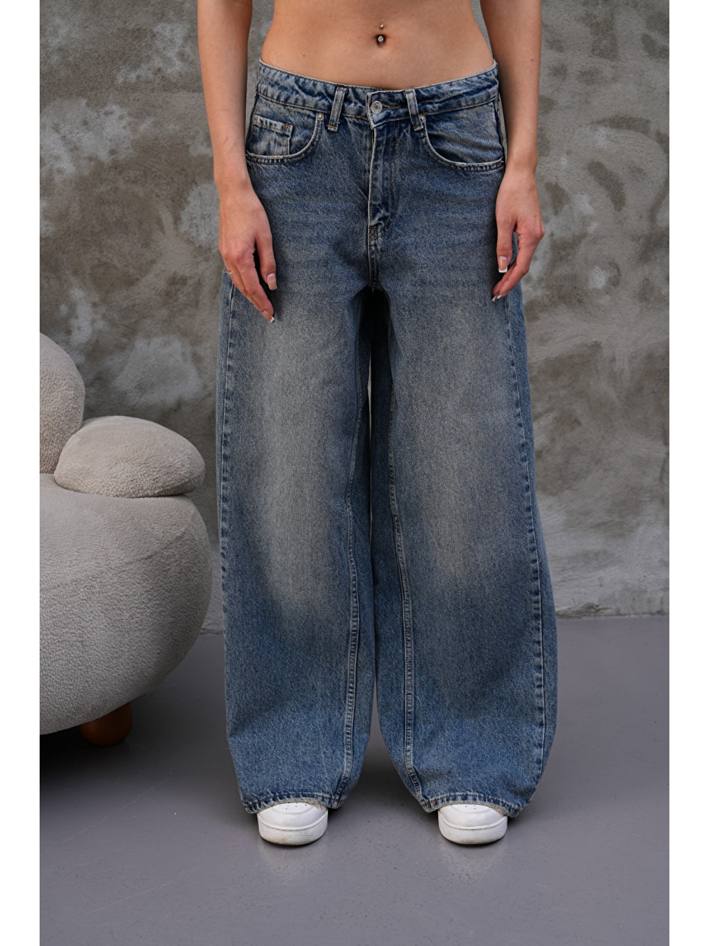 Miami Lacivert Straight Wide Kadın Jean