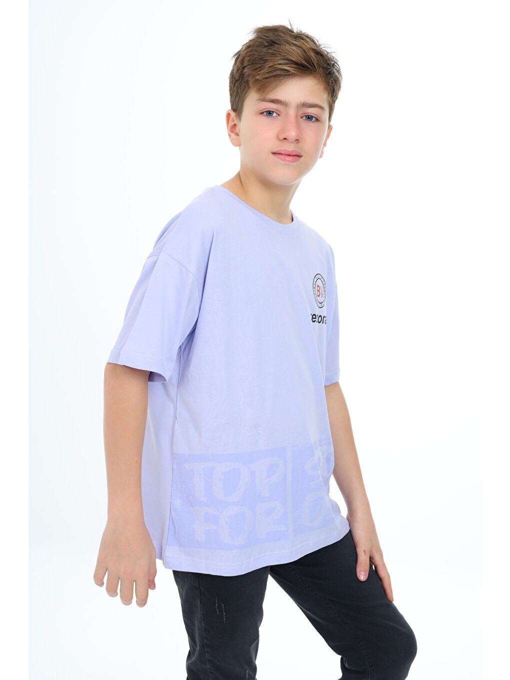 Lila Erkek Çocuk Baskılı Tişört-1