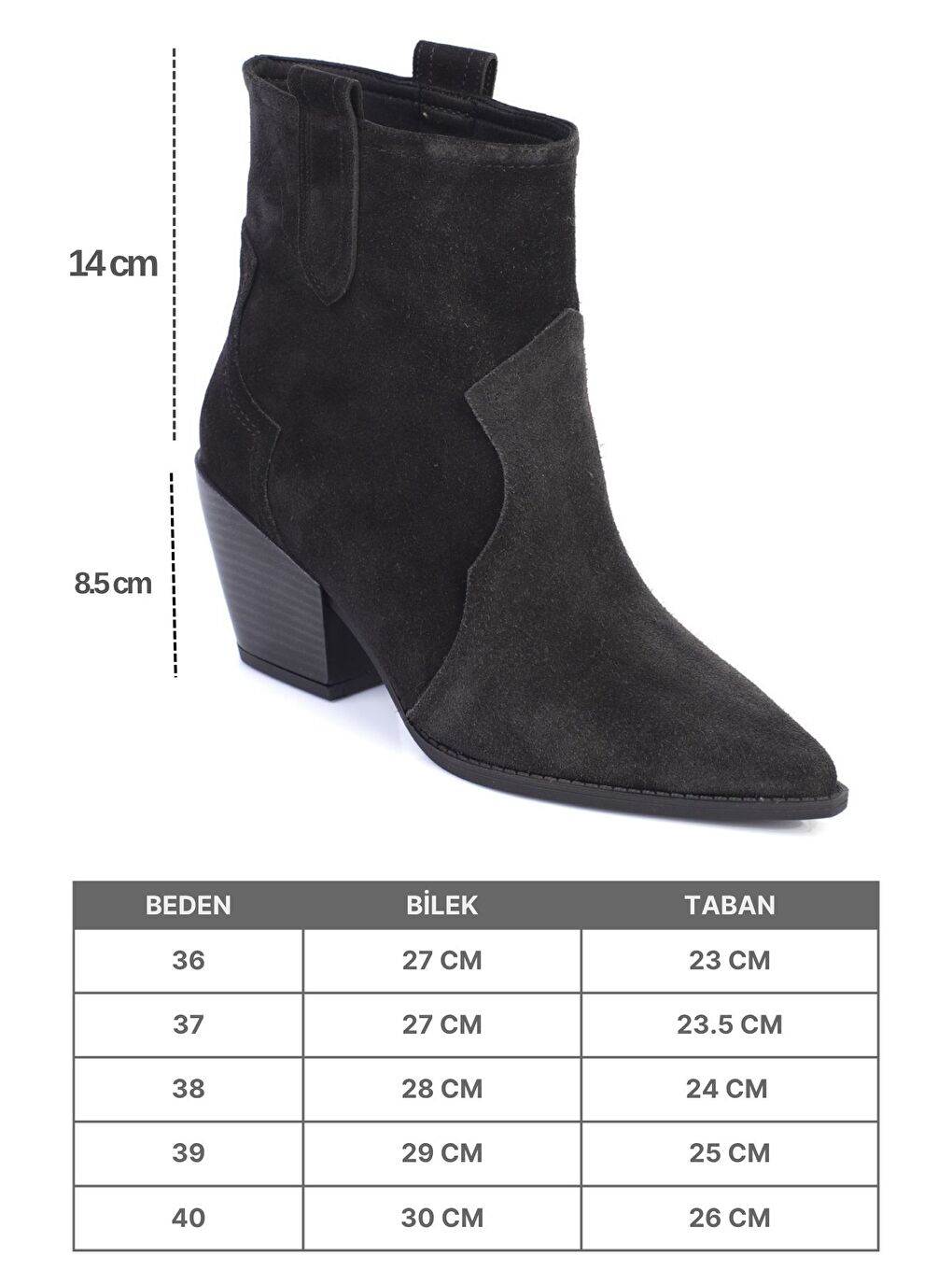 Siyah Tiffani Sivri Burunlu Hakiki Deri Yandan Çekmeli Kadın Kovboy Bot-1