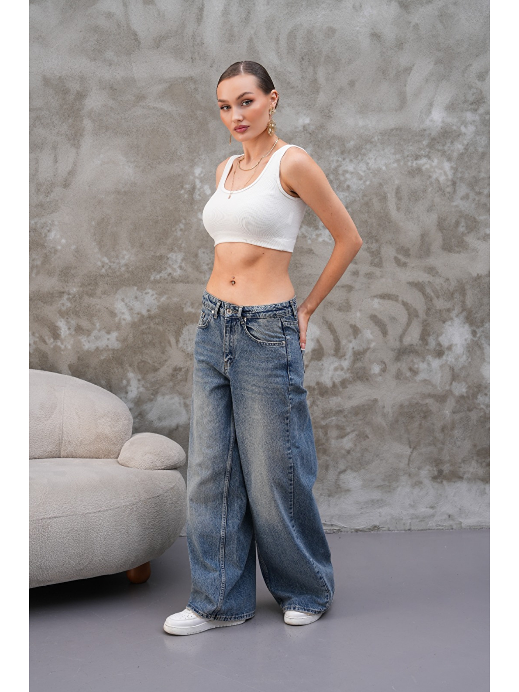Miami Lacivert Straight Wide Kadın Jean-1