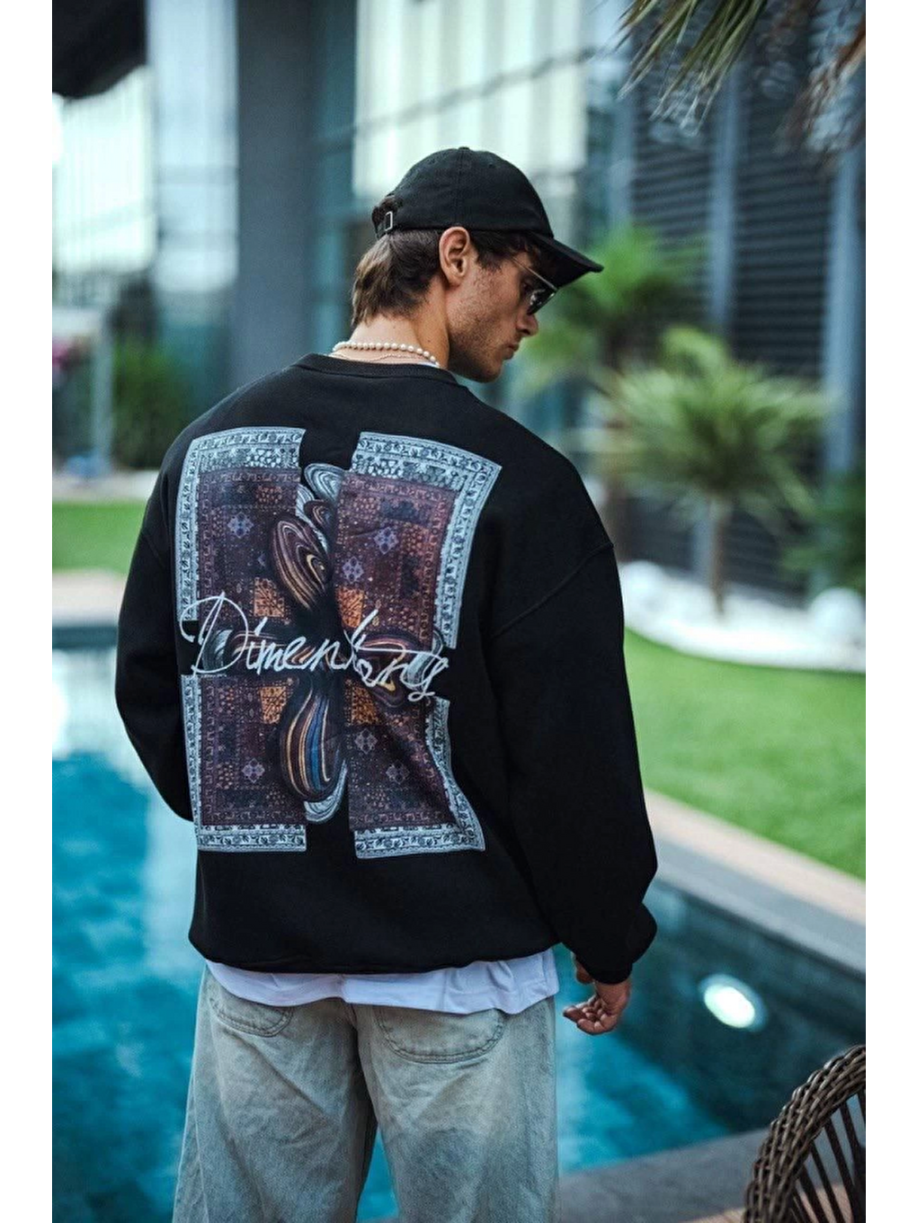 Uzun Kol Bisiklet Yaka Ön Ve Arka Baskılı Sweatshirt - Siyah-2