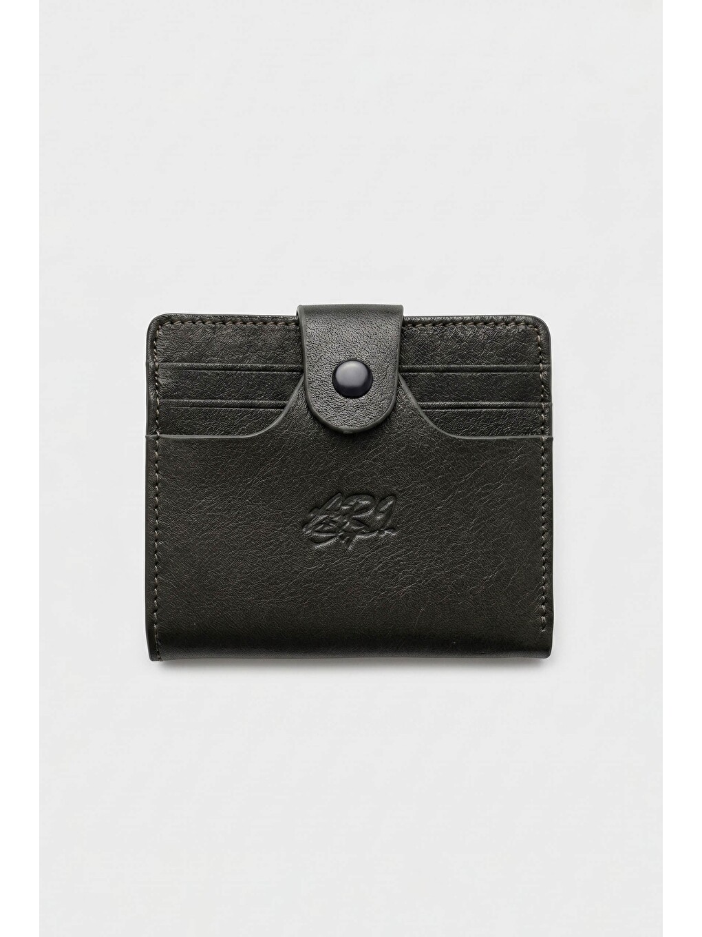 Erkek Hakiki Deri Trifold Çıtçıtlı Klasik Cüzdan Haki