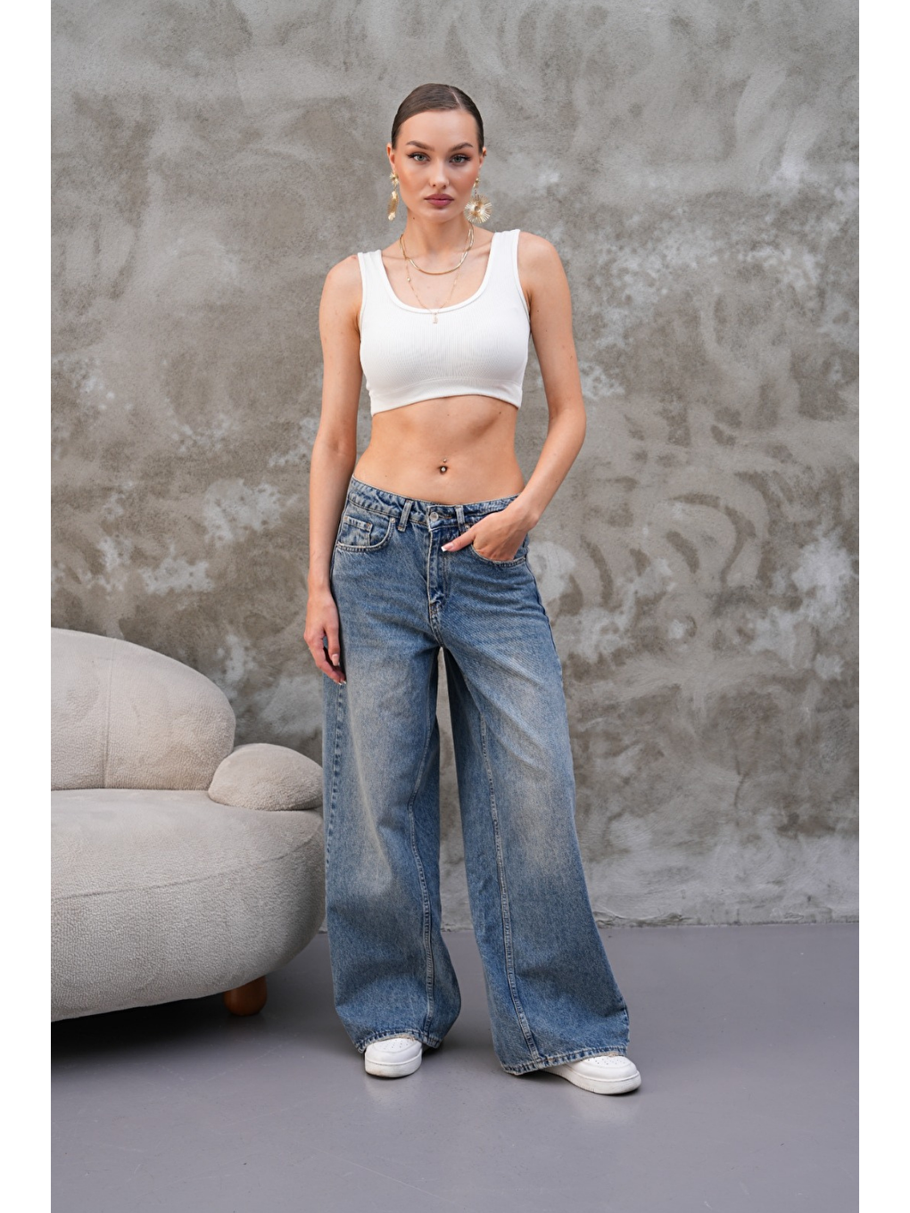 Miami Lacivert Straight Wide Kadın Jean-2