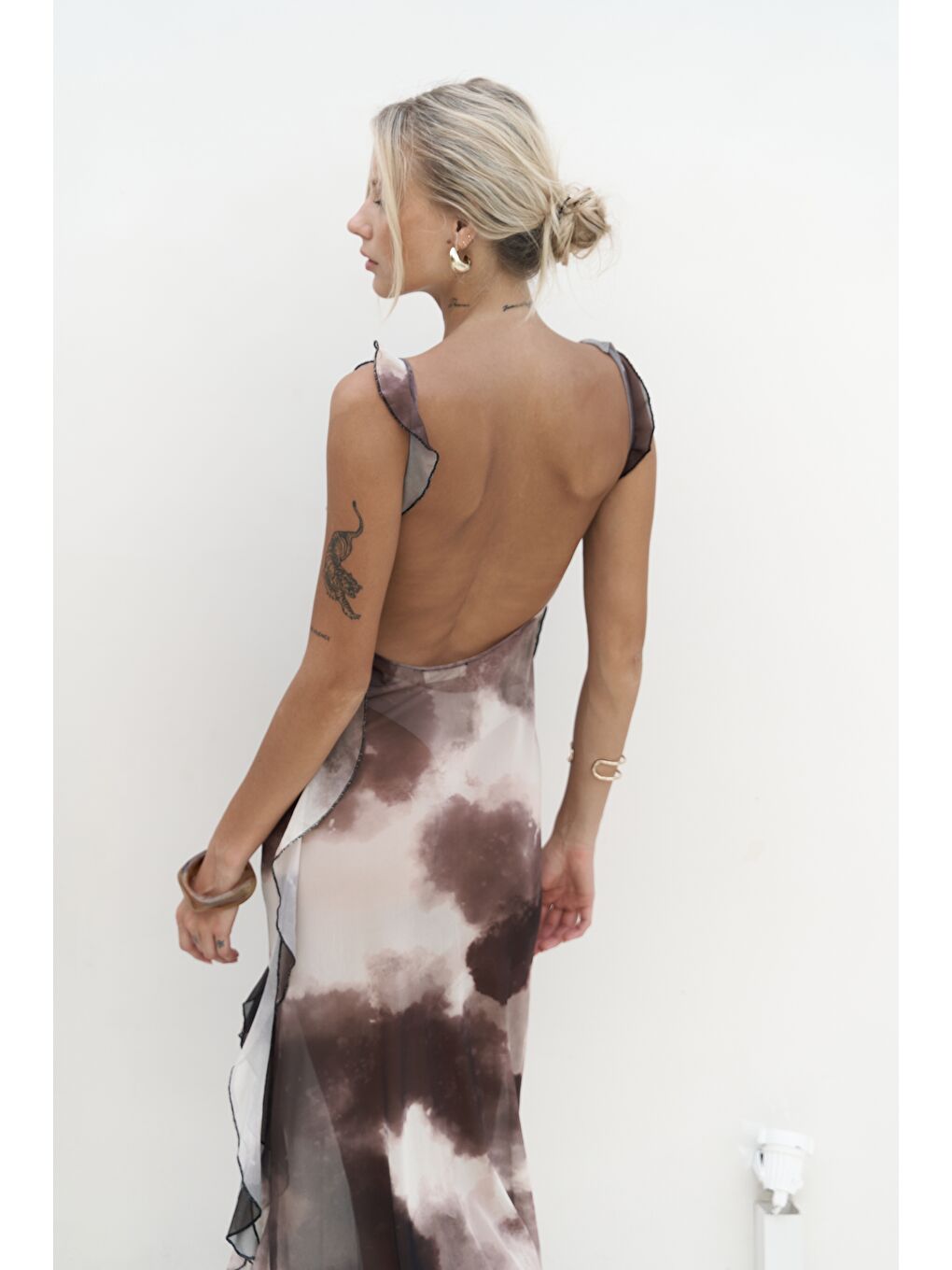 Kahverengi Magi Fırfır Detay Kahve Uzun Elbise-7