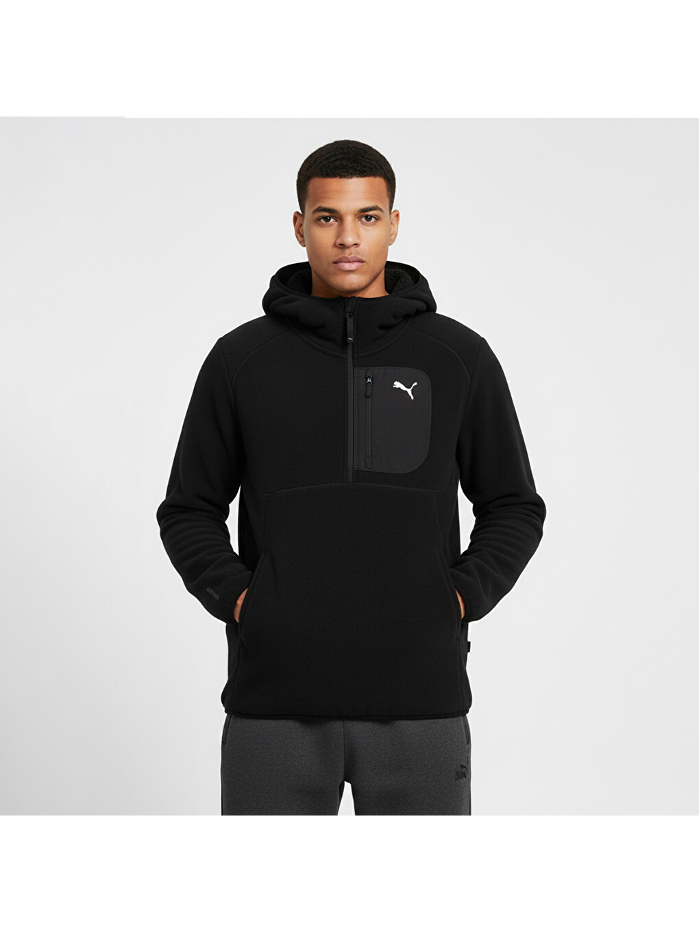Erkek Siyah Kapüşonlu Sweatshirt