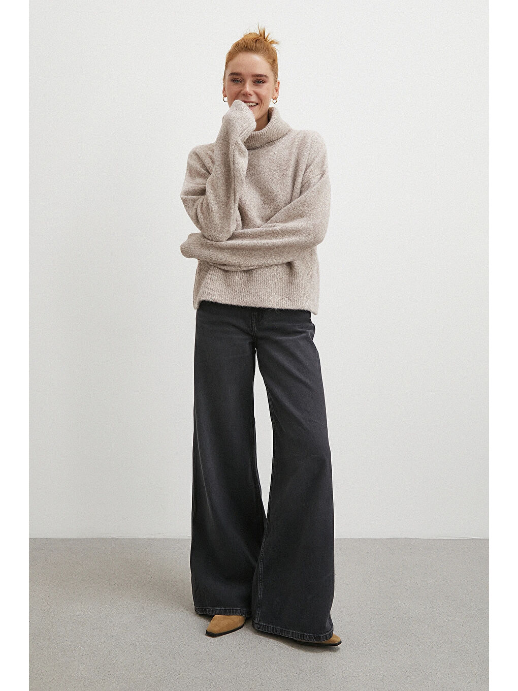 Yüksek Bel Geniş Paça Jean Siyah