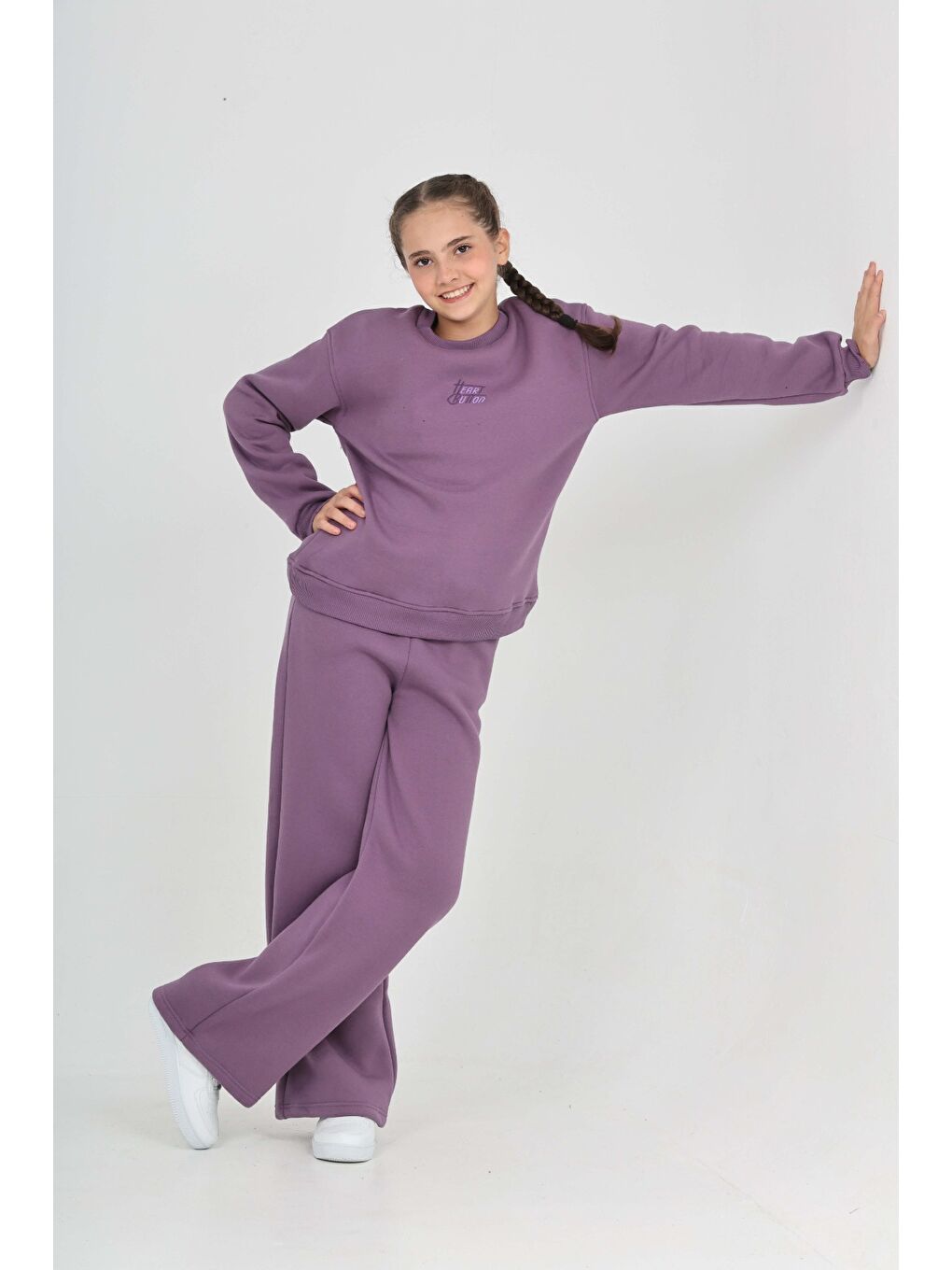 Mor Kız Çocuk Tonsürton Nakışlı Eşofman Takım-1