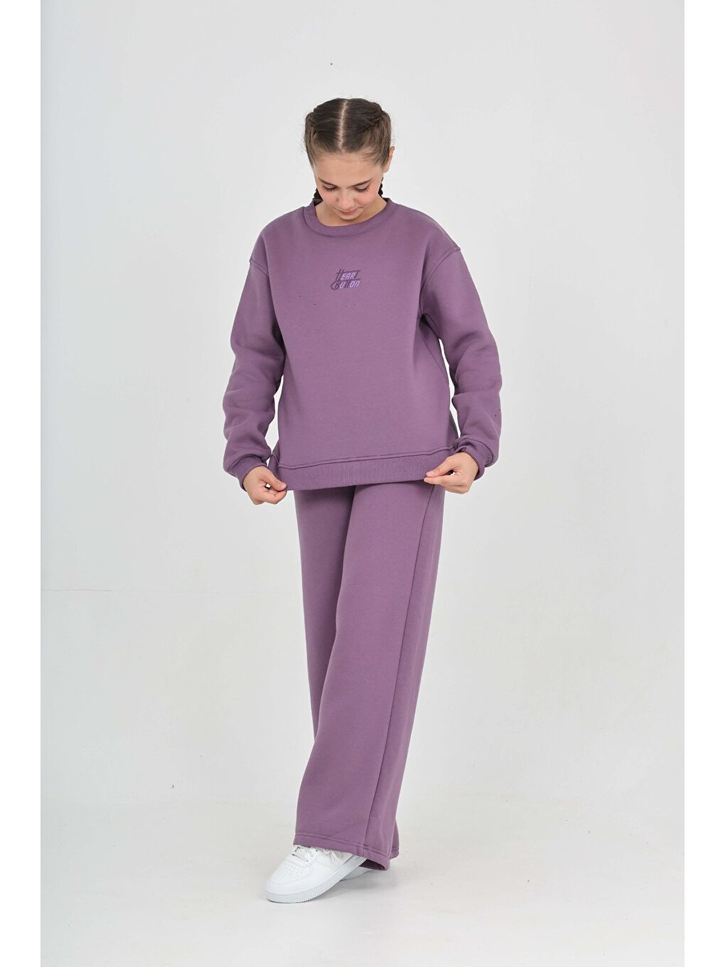 Mor Kız Çocuk Tonsürton Nakışlı Eşofman Takım-2