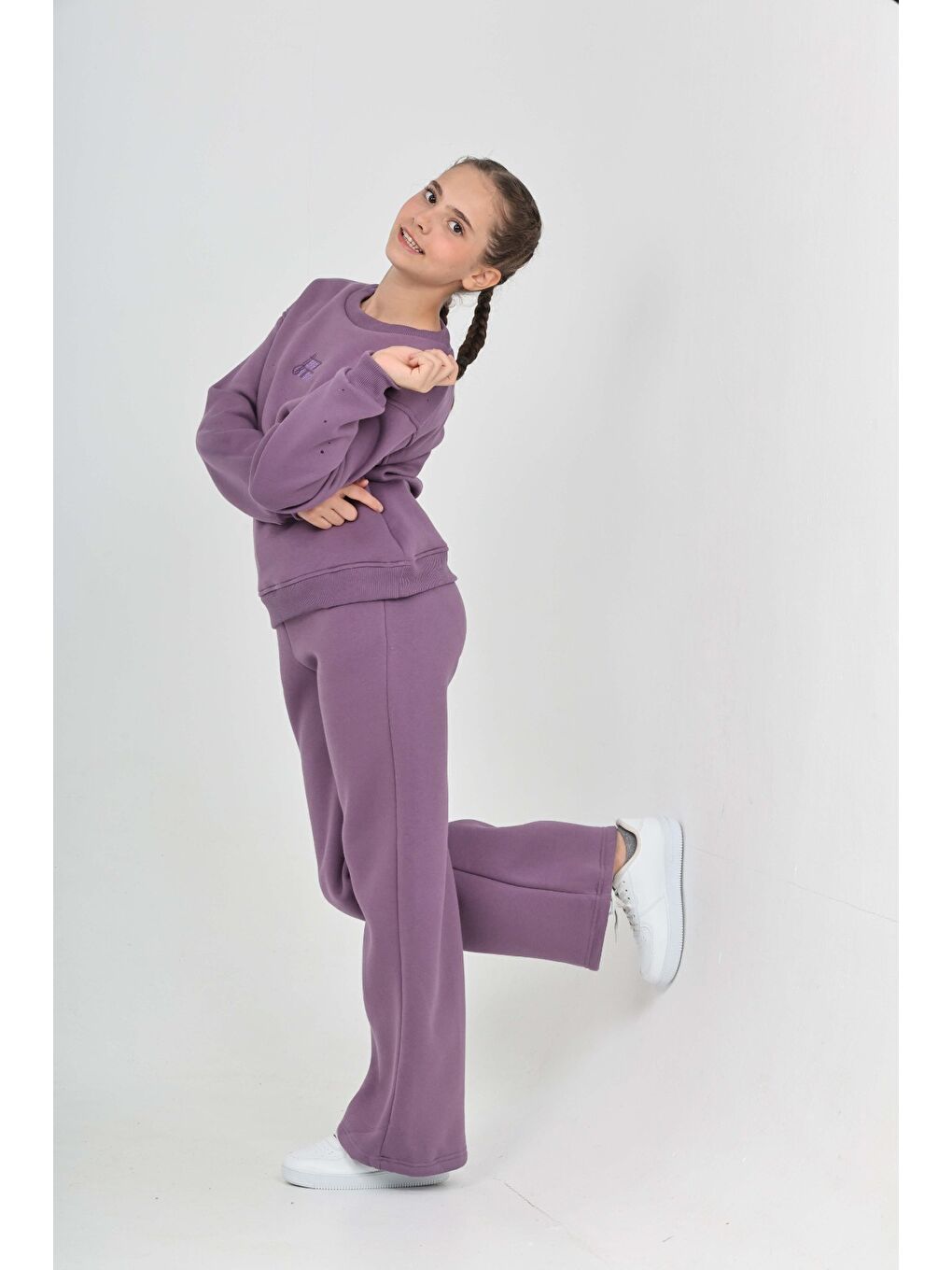 Mor Kız Çocuk Tonsürton Nakışlı Eşofman Takım-4