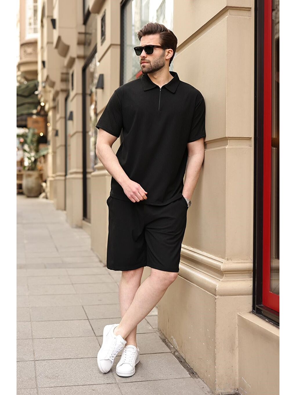 Siyah Polo Yaka T-Shirt Şort Takım E7363