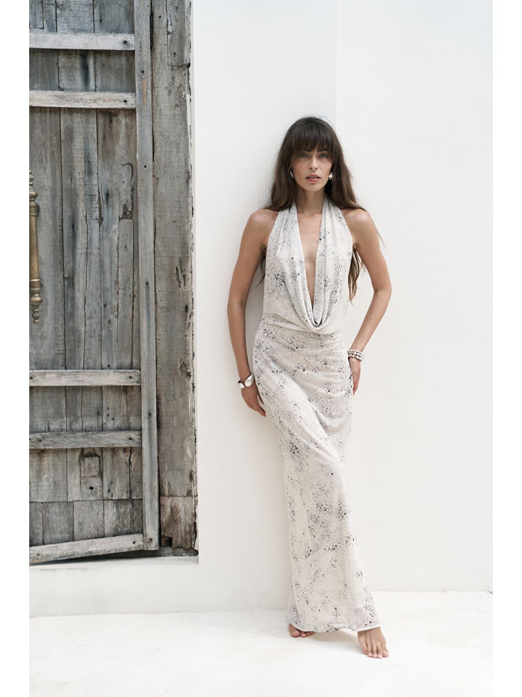 Galagher Degaje Bej Uzun Elbise-3