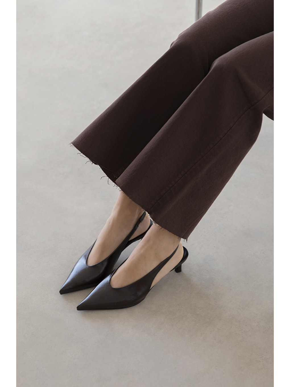 Kahverengi Alez Kadın Kırışık Deri Topuklu Ayakkabı Kahve