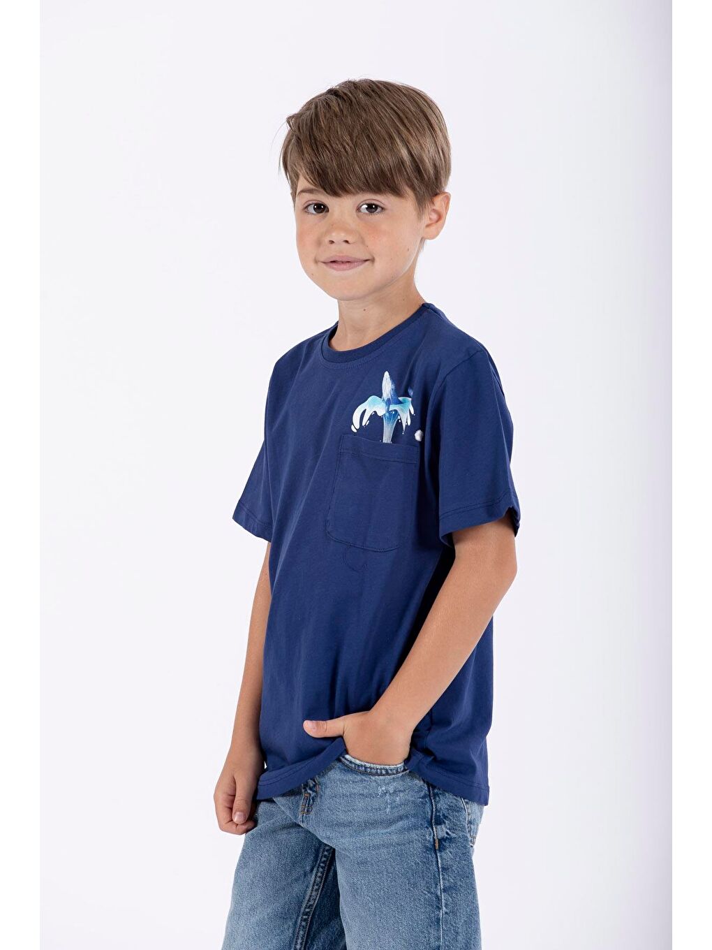 İndigo Bisiklet Yaka Balina Baskılı Erkek Çocuk Tişört-2
