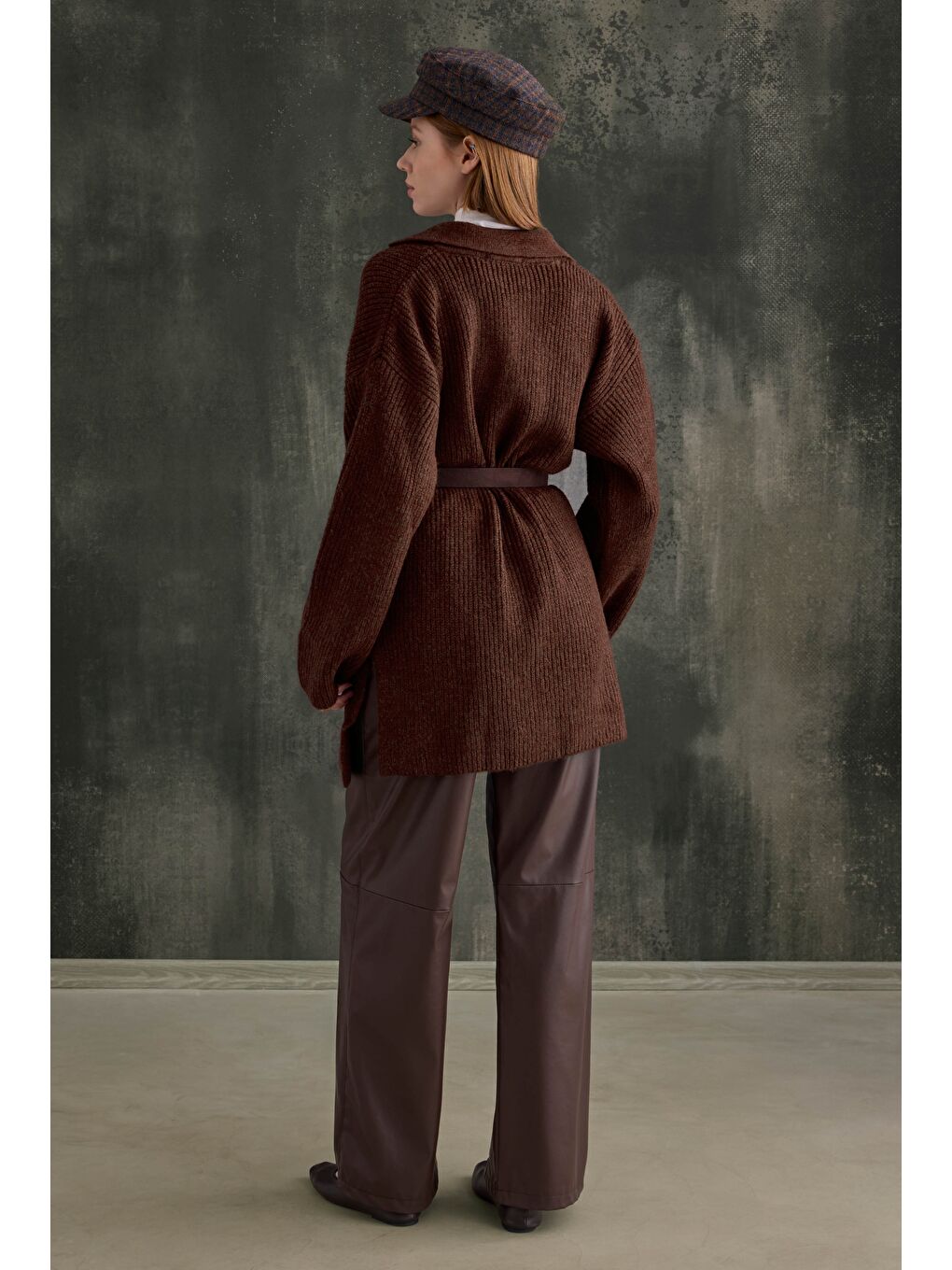 Kahverengi Uzun Polo Yaka Kazak Kahve-2