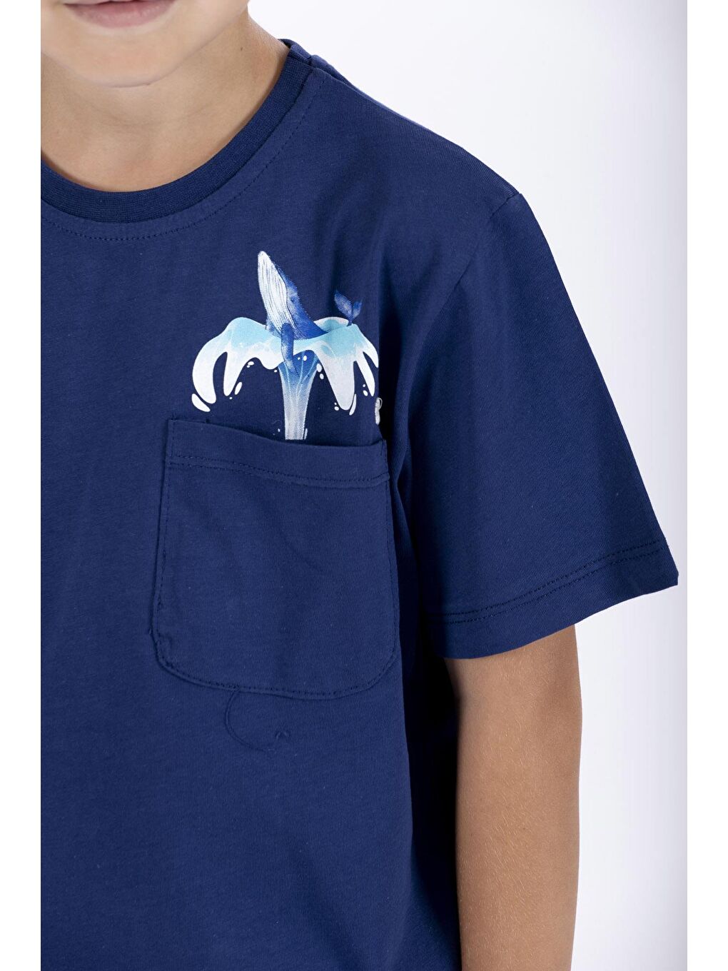 İndigo Bisiklet Yaka Balina Baskılı Erkek Çocuk Tişört-4