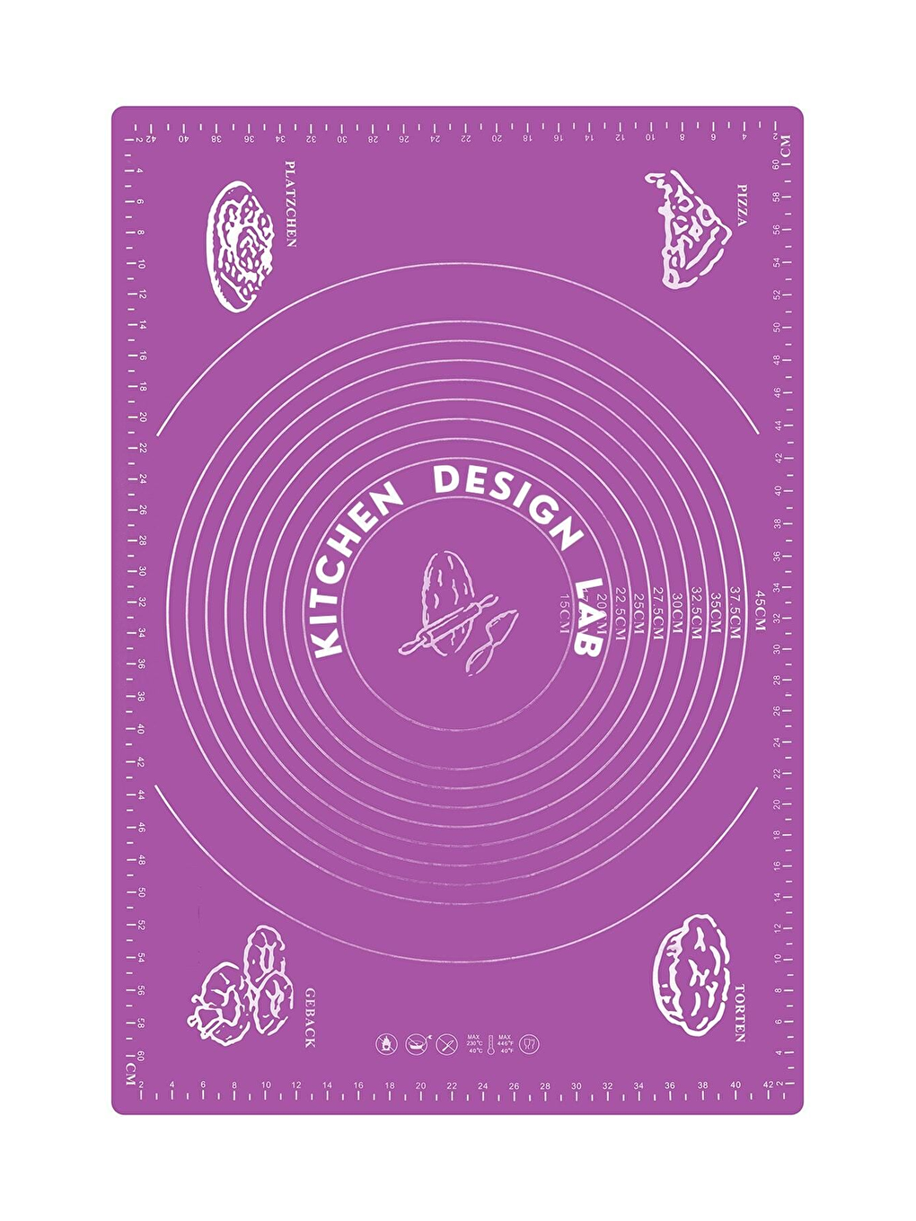 Gri 2'li Set Mor 45x65 cm Silikon Hamur Açma Matı ve Pizza Tepsisi 32 cm-1