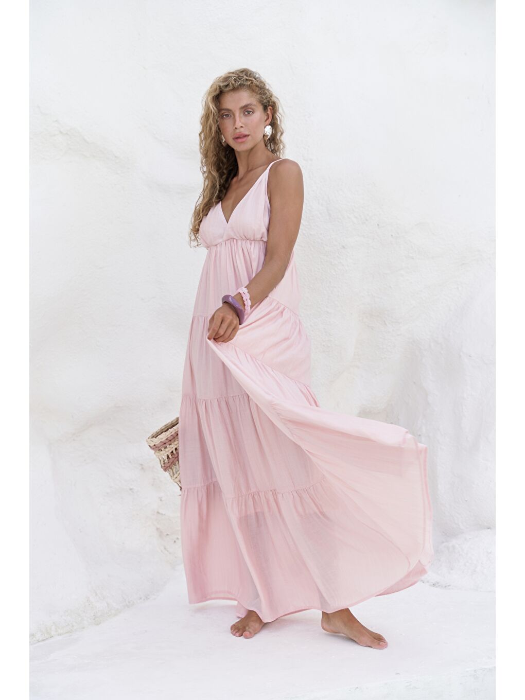 Siena Pembe Askılı Uzun Elbise