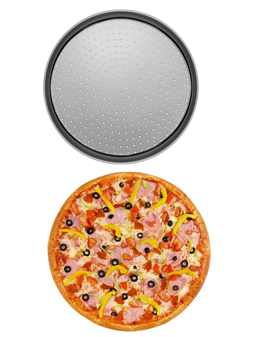 Gri Küçük Boy Delikli Pizza Tepsisi 28 cm x 2 Adet Çift Başlı Pizza Ruleti ve Çelik Peynir Rendesi-3