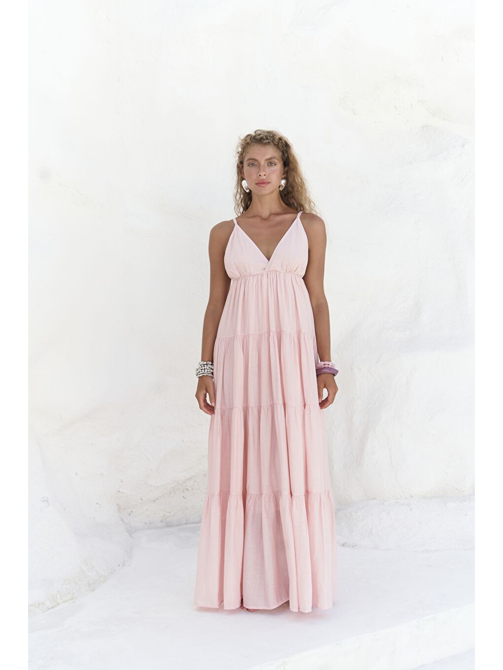 Siena Pembe Askılı Uzun Elbise-1