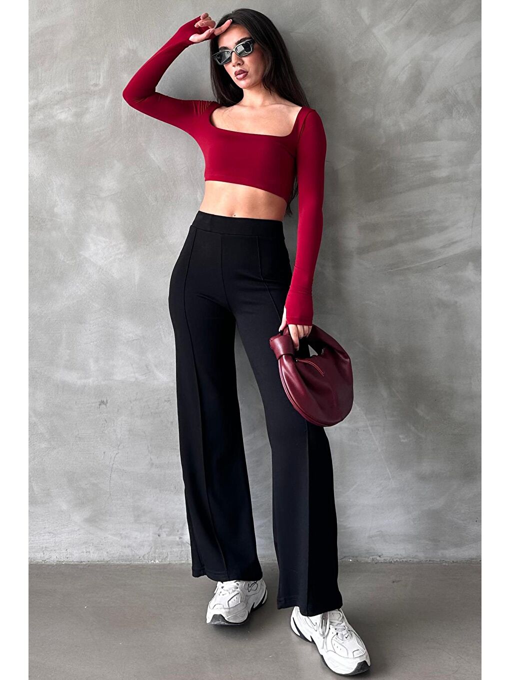 Siyah Yüksek Bel İspanyol Paça Kadın Tayt Pantolon Mg2287-2