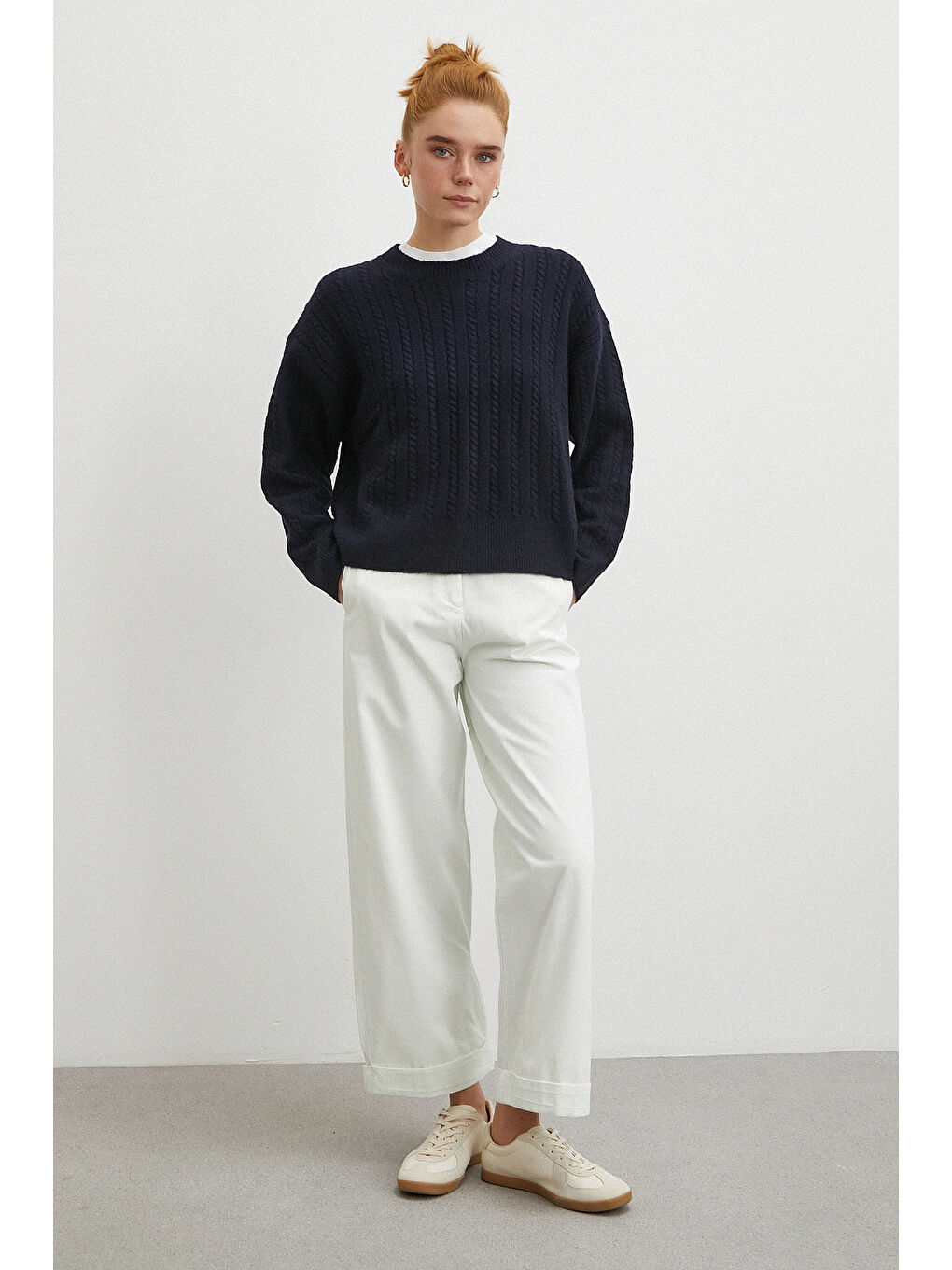 Bej Paçası Katlamalı Gabardin Pantolon Taş-1