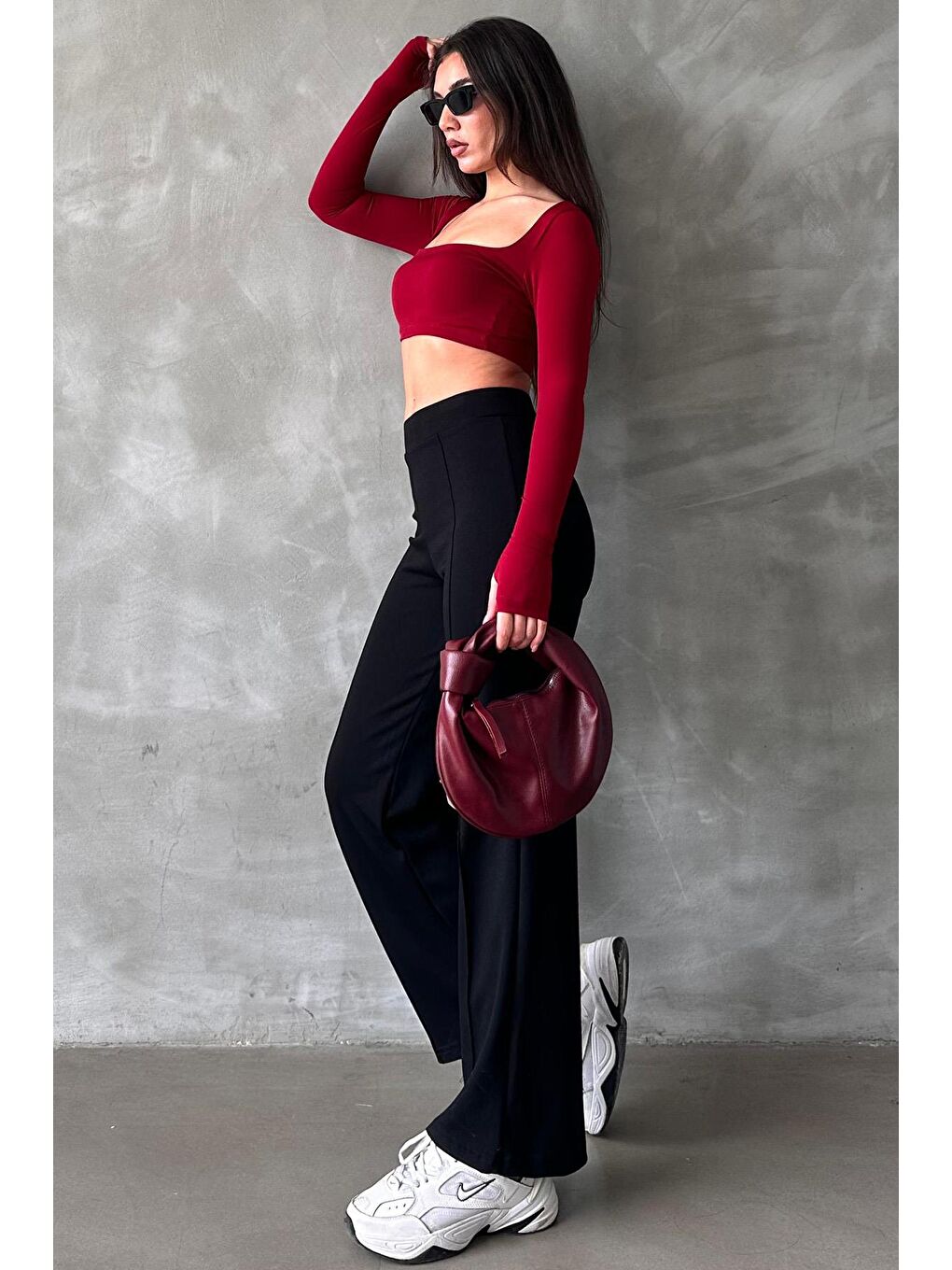 Siyah Yüksek Bel İspanyol Paça Kadın Tayt Pantolon Mg2287-3