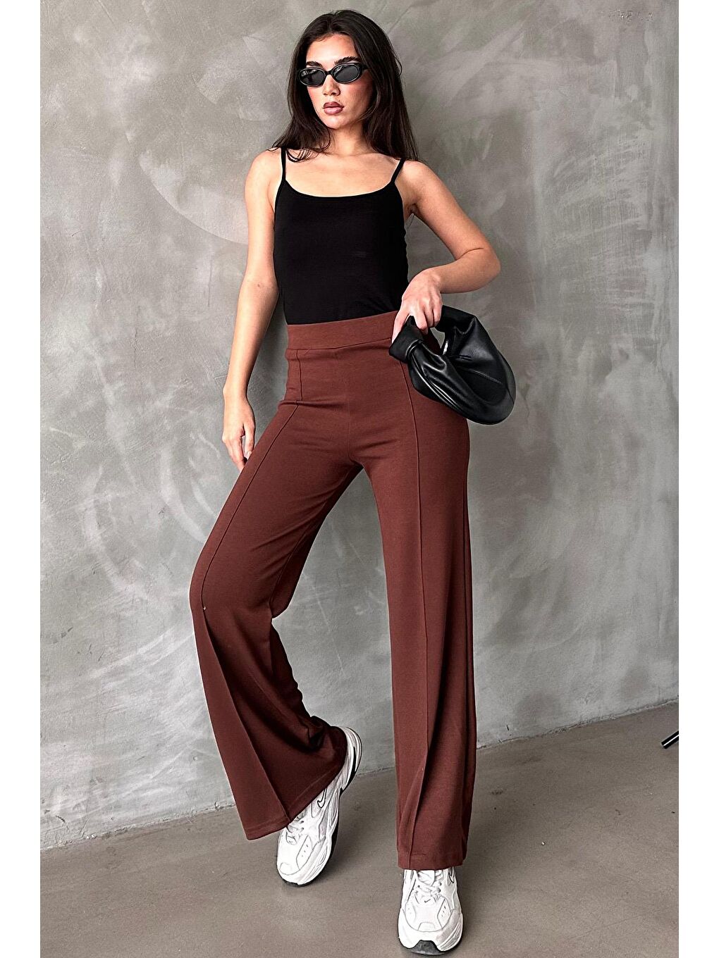 Kahverengi Yüksek Bel İspanyol Paça Kadın Tayt Pantolon Mg2287-1