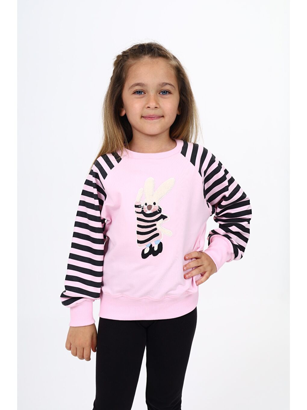 Pembe Kız Çocuk Nakışlı Sweatshirt-1