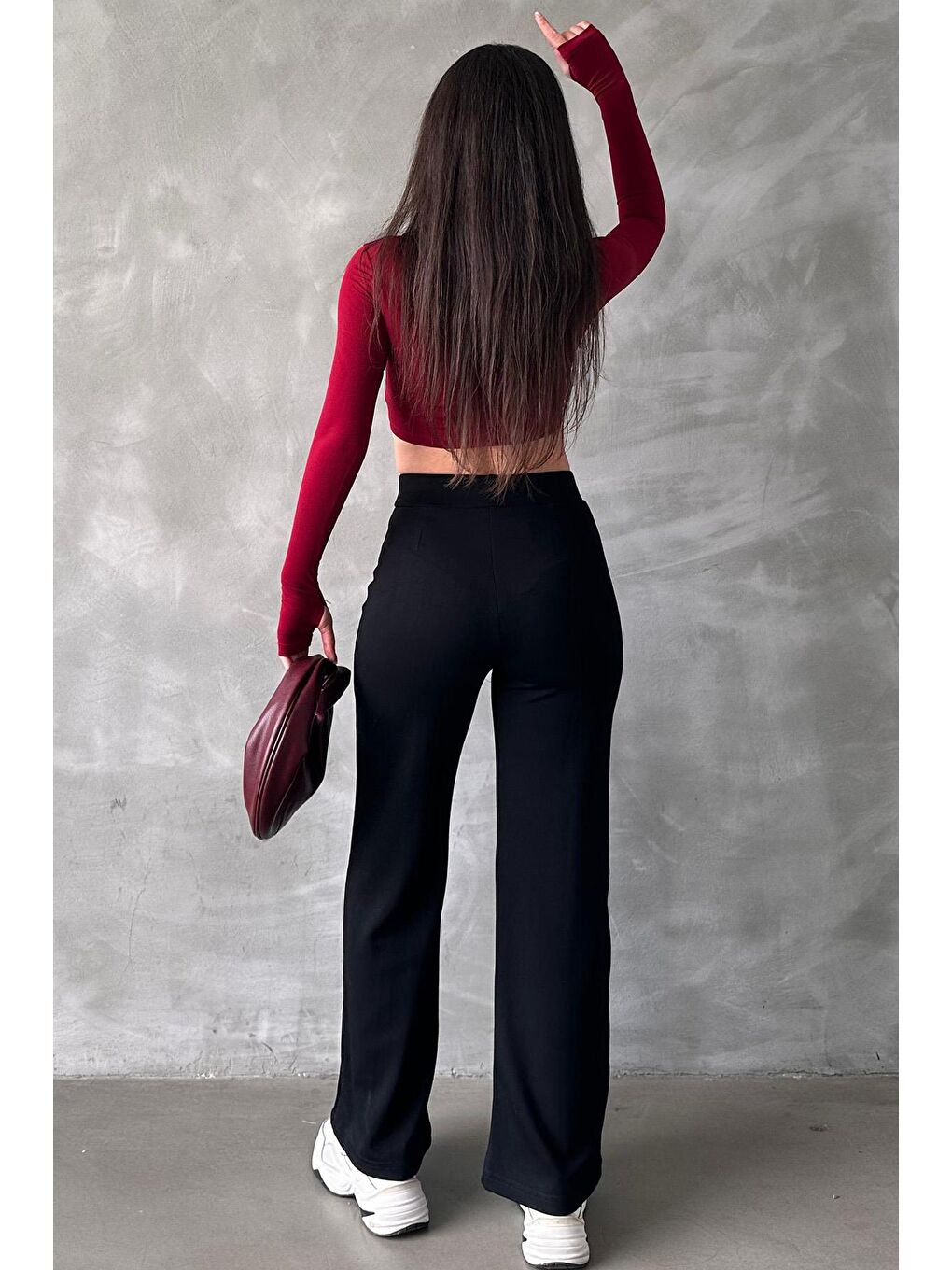 Siyah Yüksek Bel İspanyol Paça Kadın Tayt Pantolon Mg2287-4