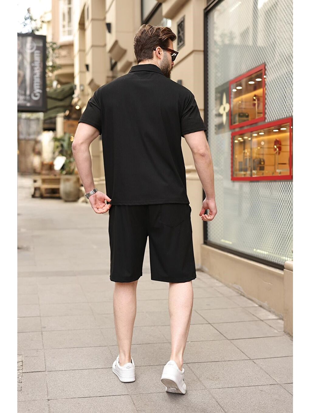 Siyah Polo Yaka T-Shirt Şort Takım E7363-4