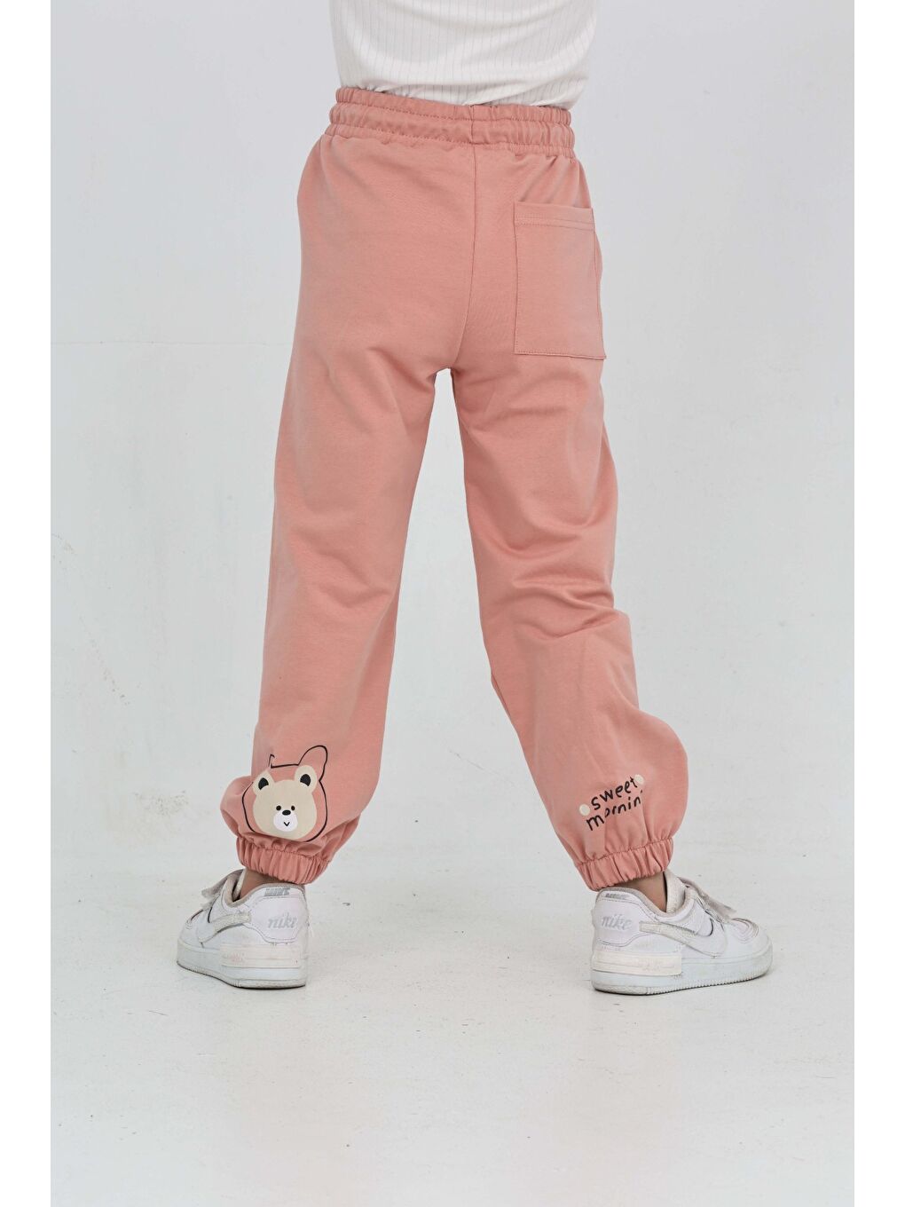 Mercan Kız Çocuk Paça Ayı Baskılı Eşofman Alt-1