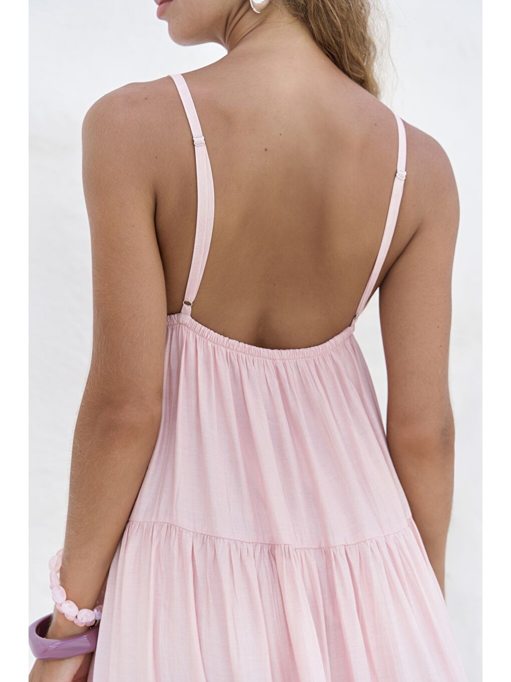 Siena Pembe Askılı Uzun Elbise-4
