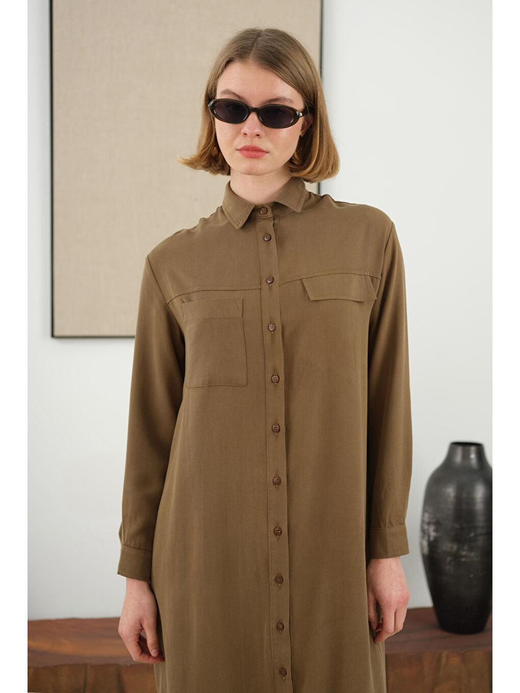 Kahverengi Robadan Cepli Gömlek Ceviz Kabuğu-2