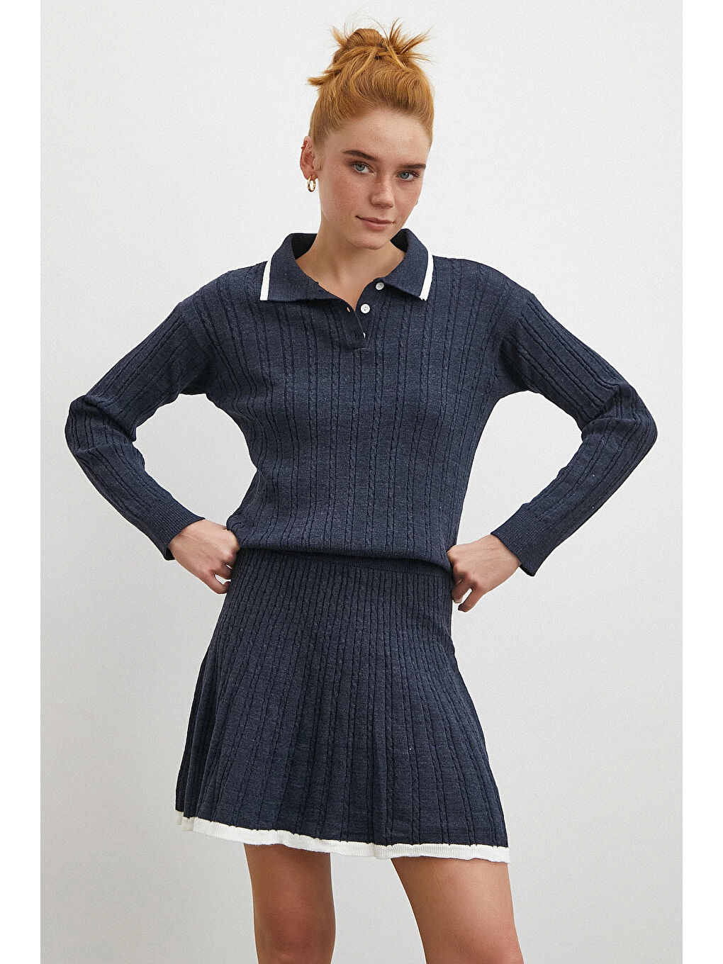 Polo Yaka Etekli Takım Lacivert-3