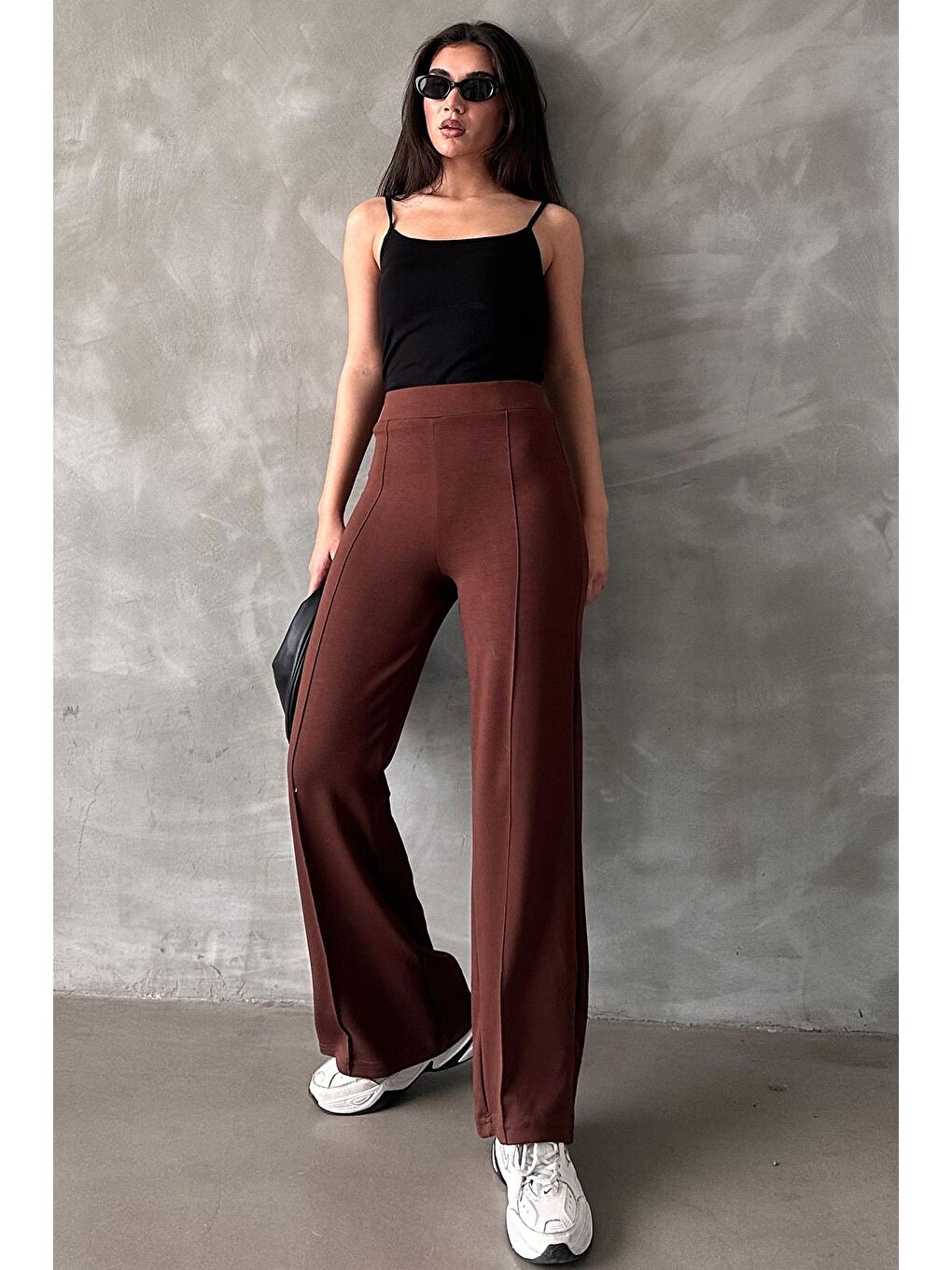 Kahverengi Yüksek Bel İspanyol Paça Kadın Tayt Pantolon Mg2287-4