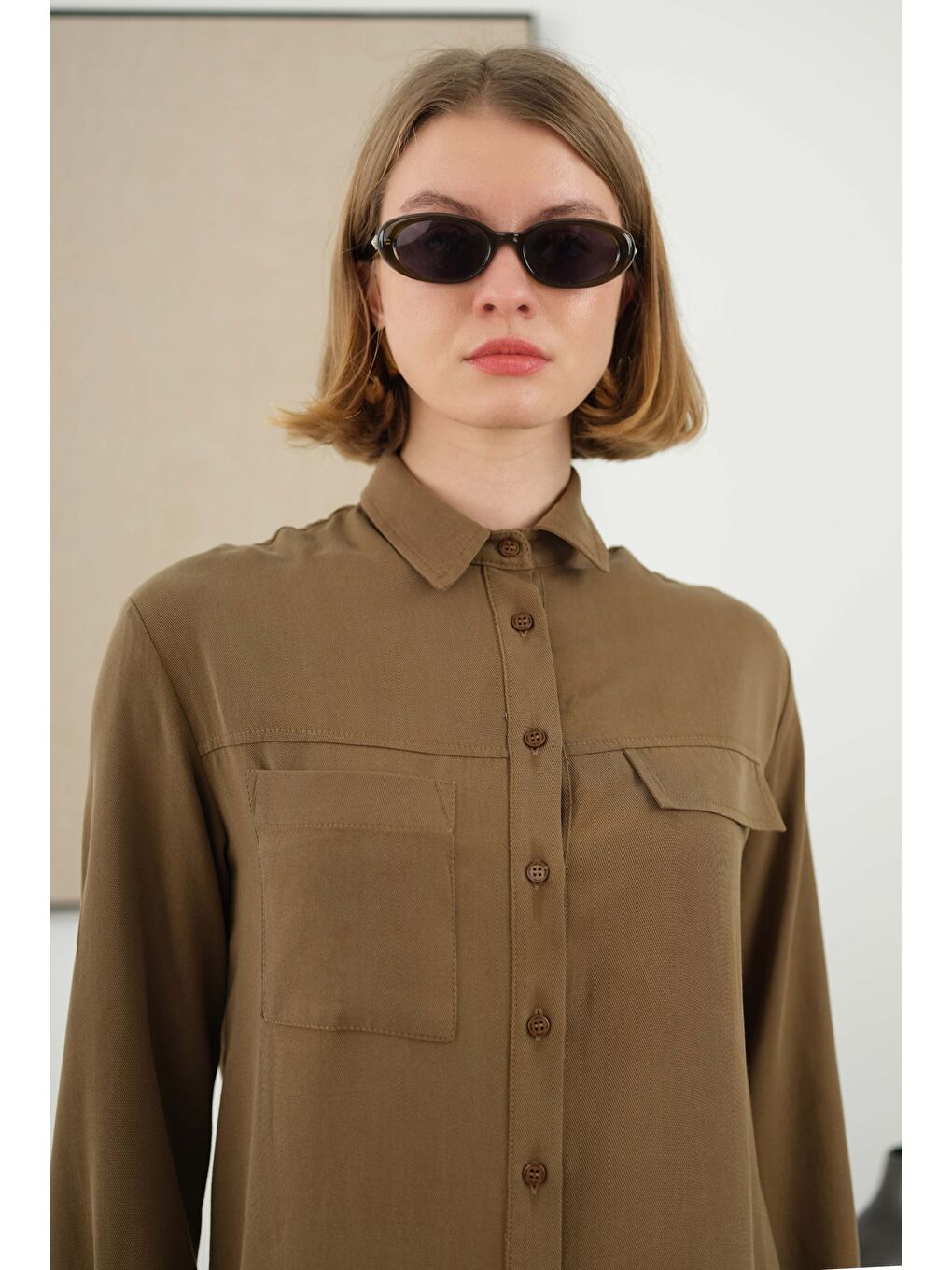 Kahverengi Robadan Cepli Gömlek Ceviz Kabuğu-3