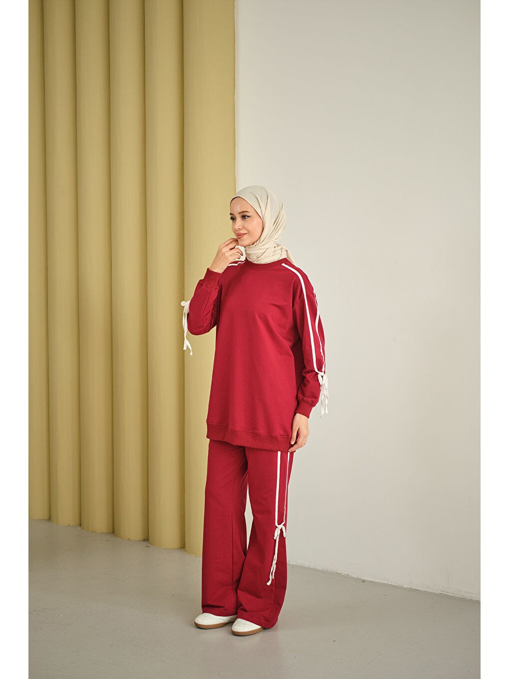 Kadın Kurdele Detay İkili Takım Bordo-1