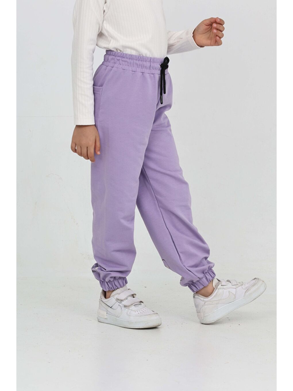 Lila Kız Çocuk Paça Ayı Baskılı Eşofman Alt-2