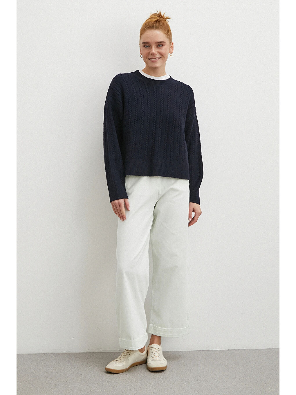 Bej Paçası Katlamalı Gabardin Pantolon Taş-3