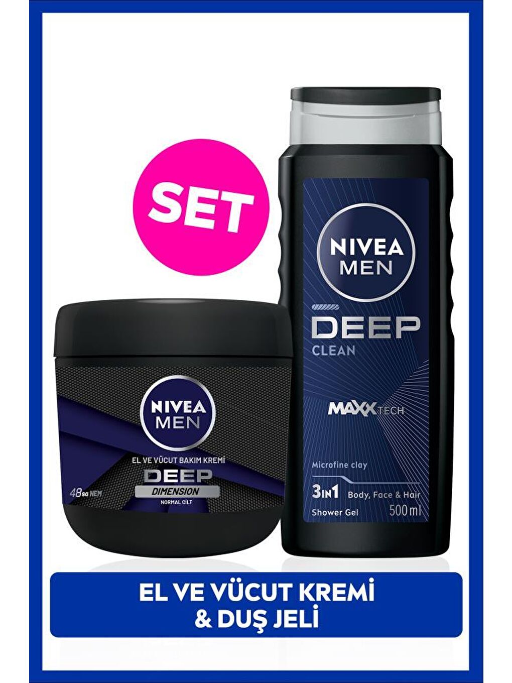 MEN Erkek Damat Çeyiz Seti Deep Dimension Duş Jeli 500ml ve Nemlendirici El Vücut Bakım Kremi 400ml