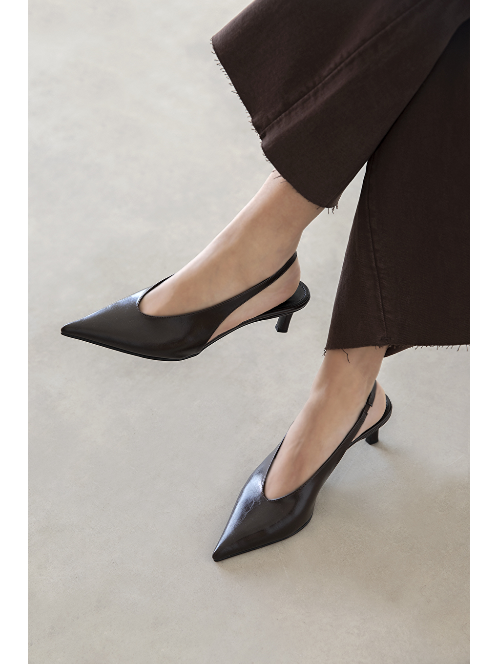 Kahverengi Alez Kadın Kırışık Deri Topuklu Ayakkabı Kahve-2