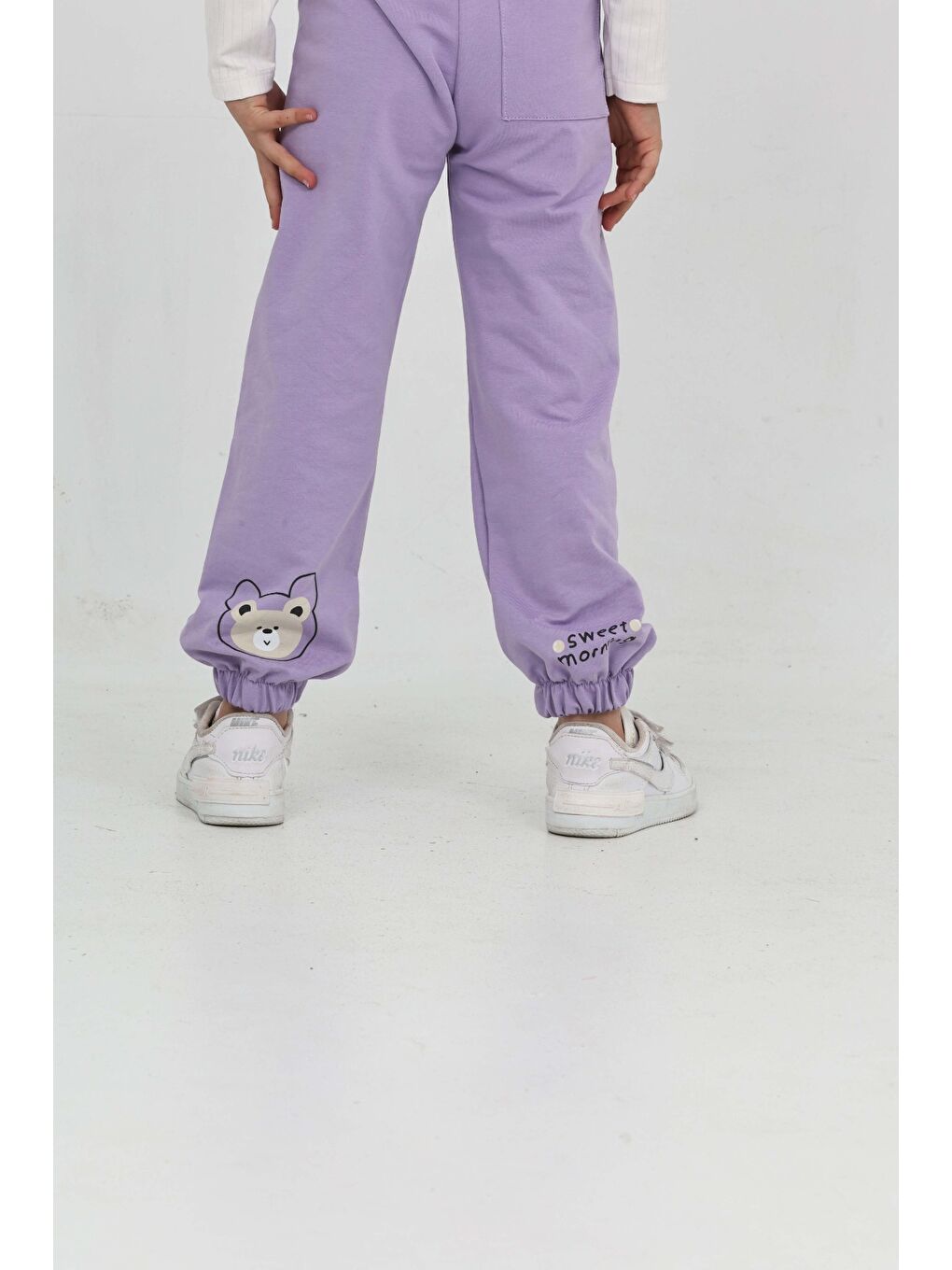 Lila Kız Çocuk Paça Ayı Baskılı Eşofman Alt-4