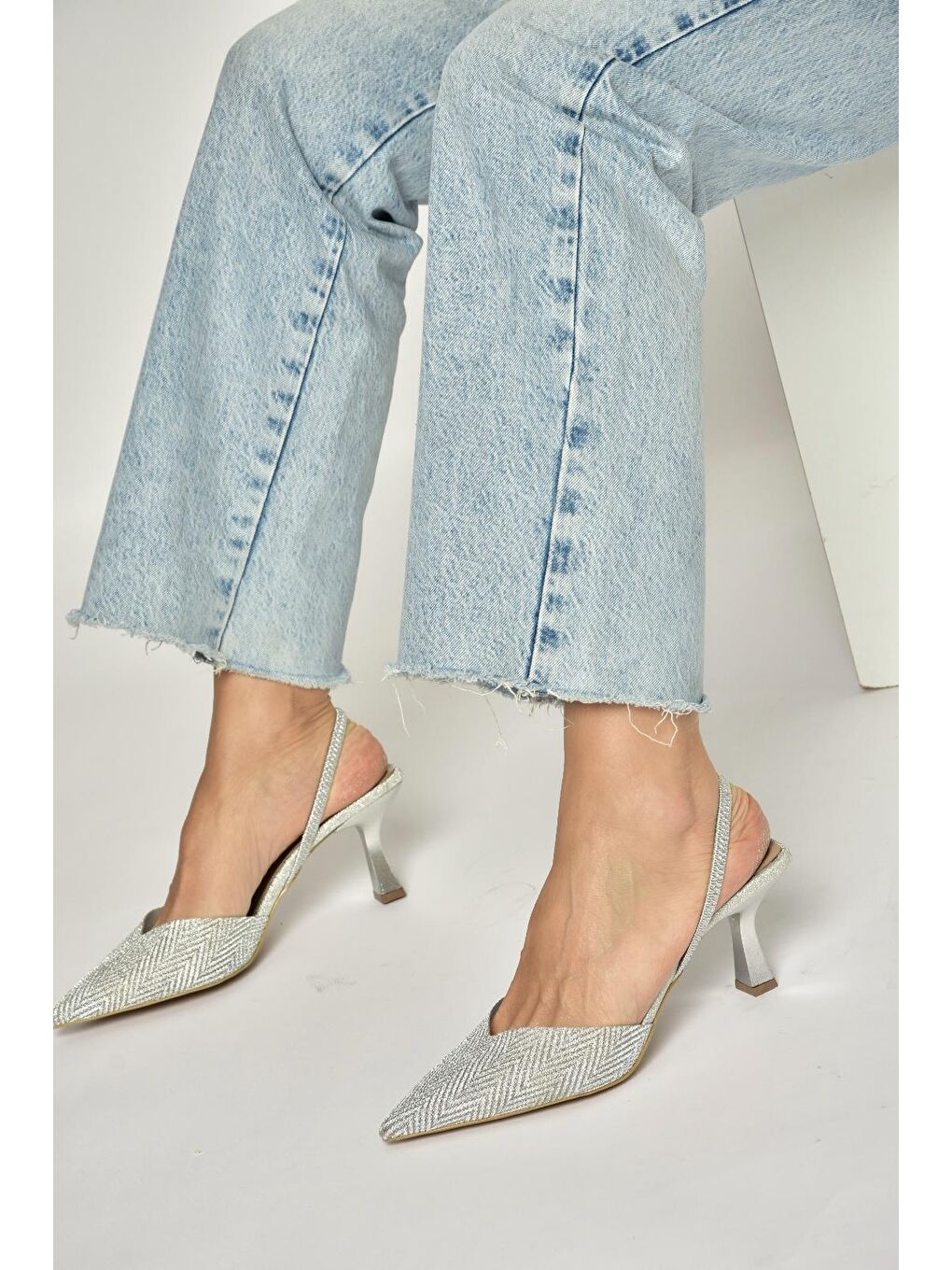 Gri Gümüş Kadın Topuklu Ayakkabı Y820444214-2