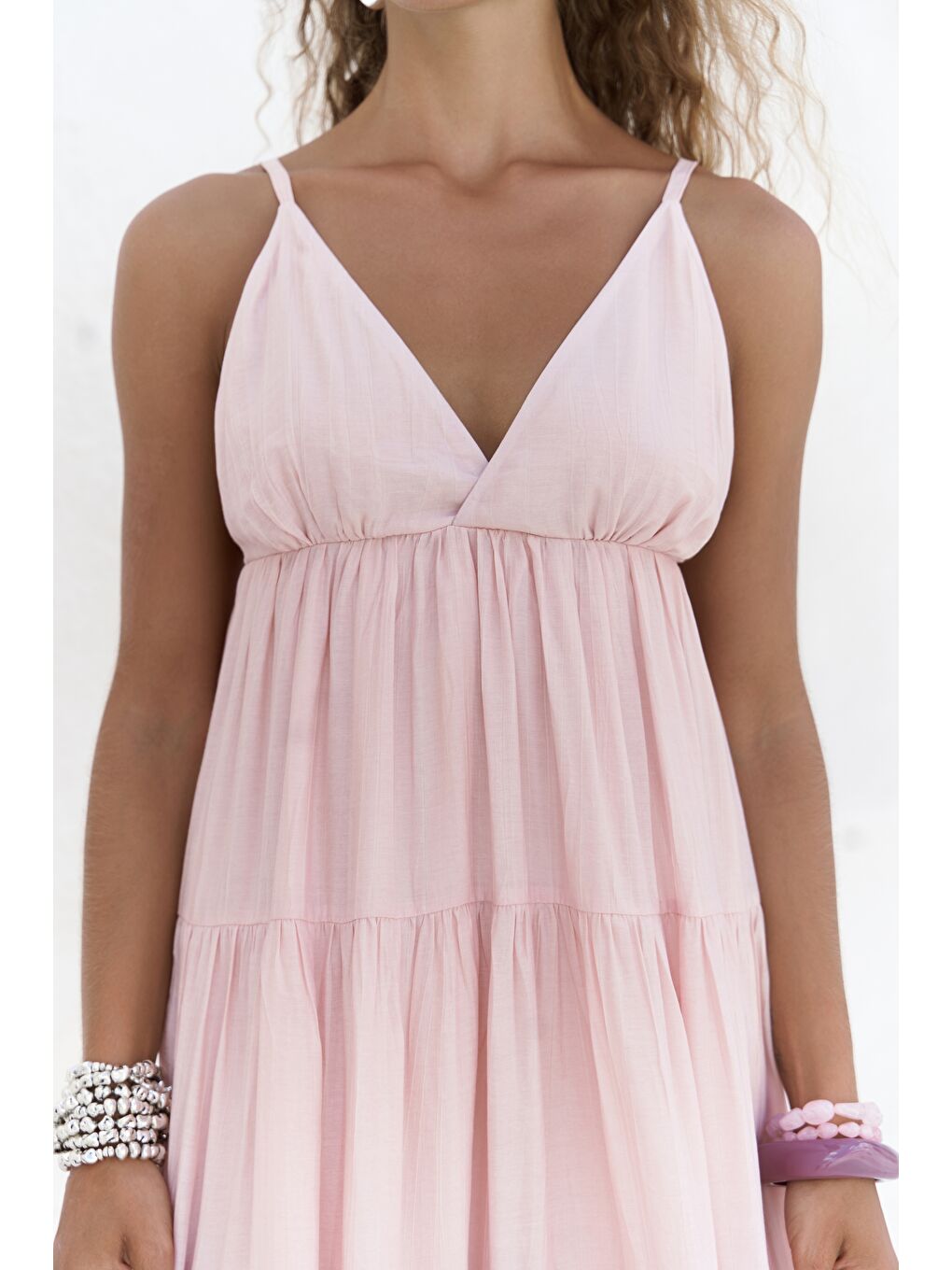 Siena Pembe Askılı Uzun Elbise-7